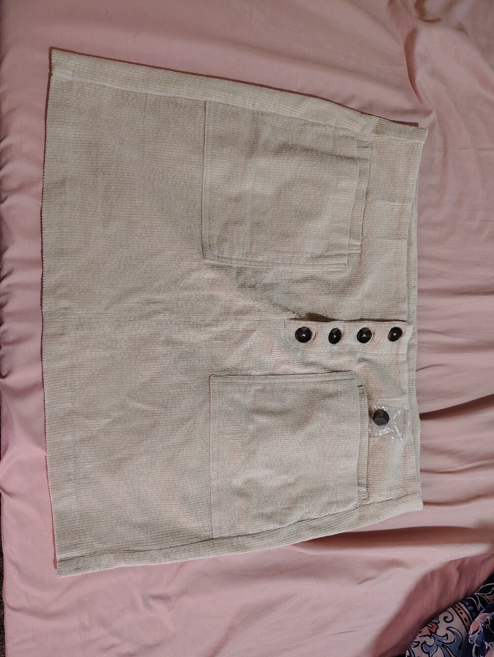 Beige Corduroy Mini Skirt with Front Buttons (new with tags)
